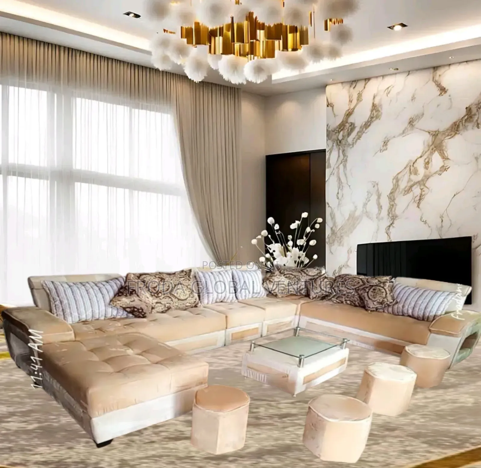 Set of 9 U-Shape Sofas Set With Table and Side Stools