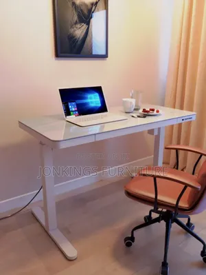 Height Adjustable Table With Tempered Glass and Drawer