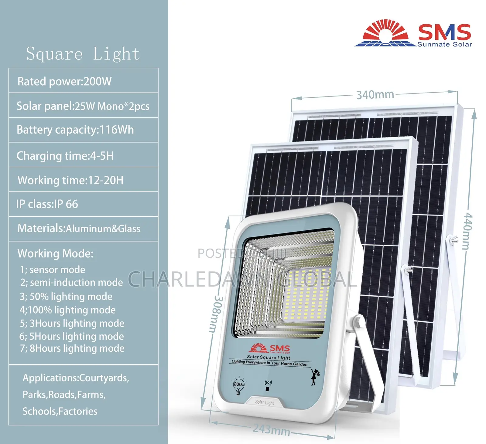200W SMS Solar Flood Light