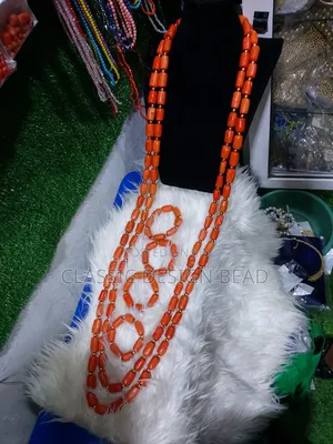 Coral Beaded Necklace 2 Layers Long for Men