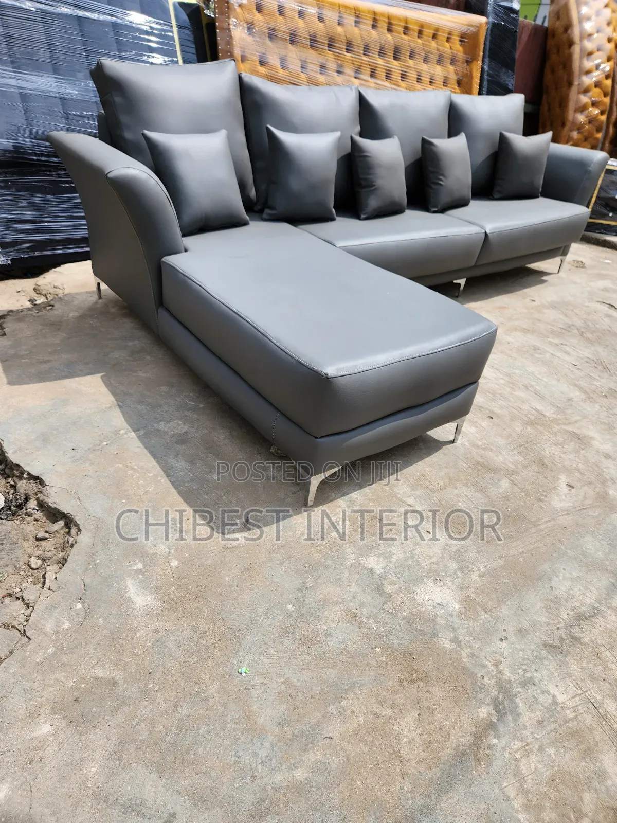 L-Shaped Animal Skin Leather Couch.