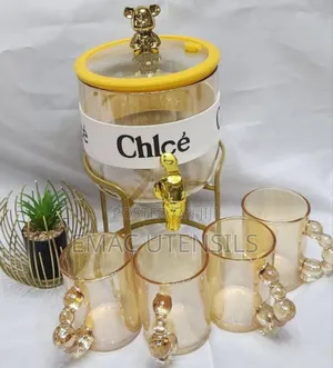 Amber Glass Drink Dispenser With 4 Amber Cups