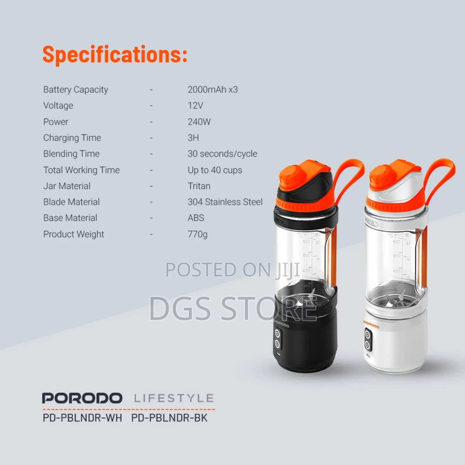 Porodo Dual Spin Clockwise Reverse Portable Blender