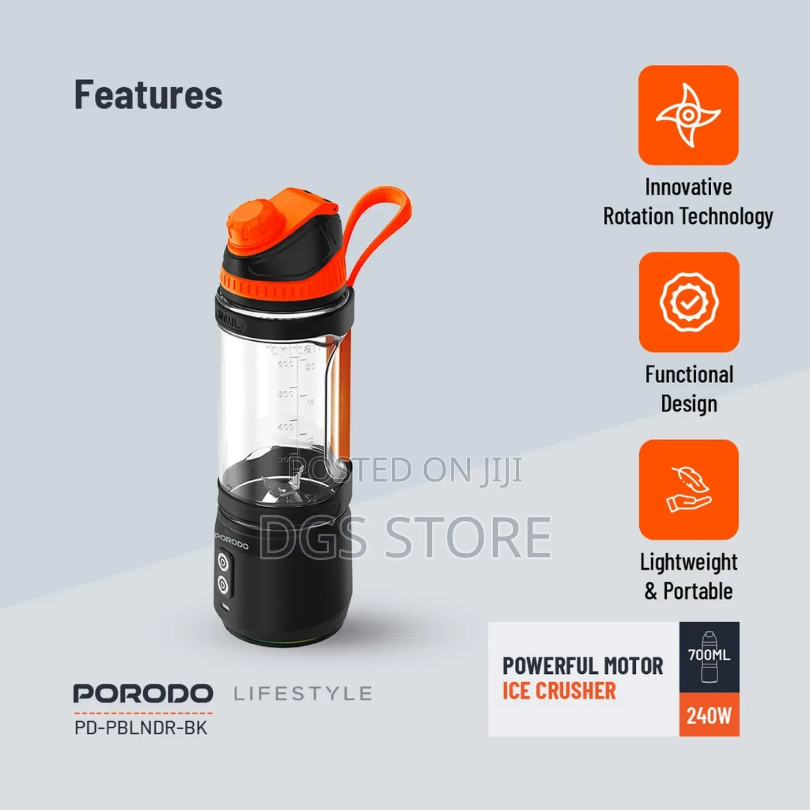 Porodo Dual Spin Clockwise Reverse Portable Blender