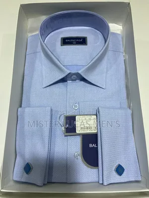 Balenciaga Plain Sky Blue Men's Shirts 