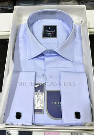 Balenciaga Plain Sky Blue Men's Shirts 