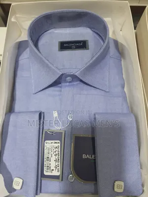 Balenciaga Plain Sky Blue Men's Shirts 