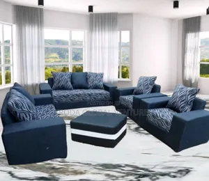 Pillows Back Chairs and Table. Quality 7 Seaters Fabric Sofa. Amt08