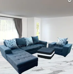 Classic L-Shape Sofa and Single Chair With Ottoman Table. Aso02