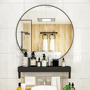 Frame Round Black Makeup Mirror With Shelf