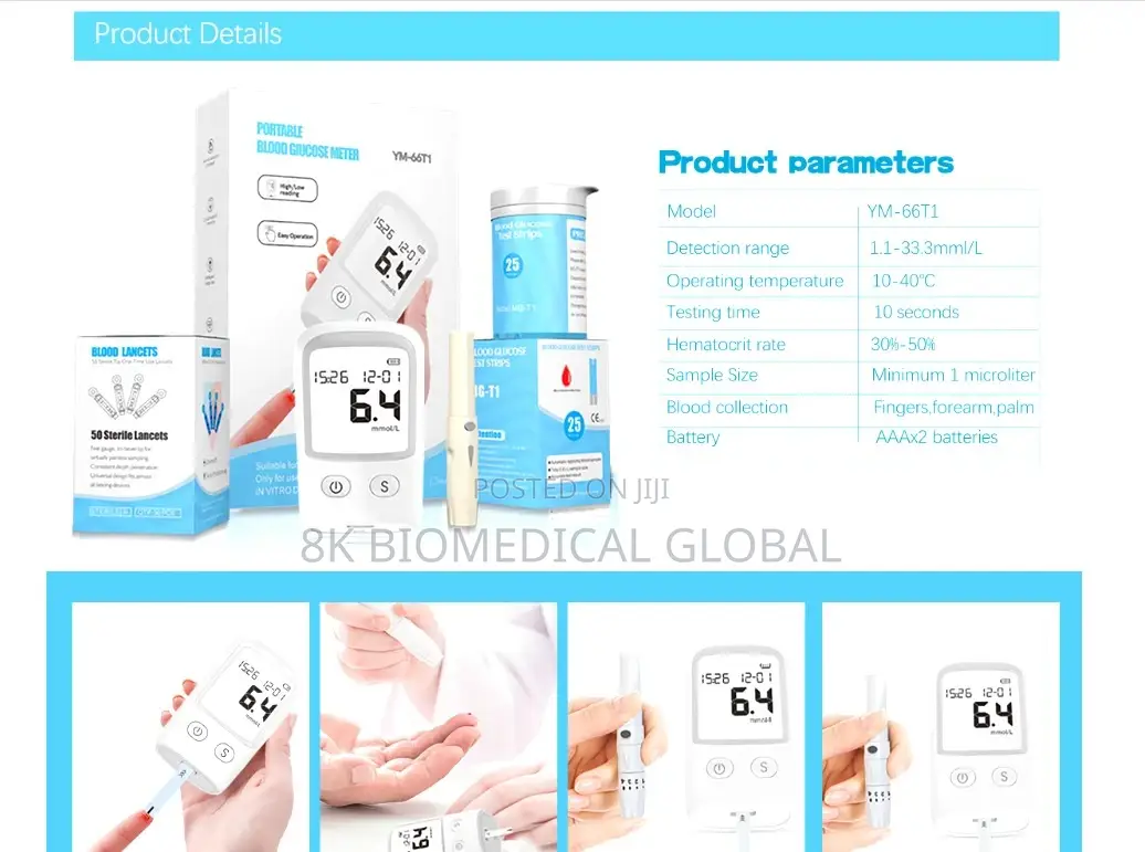 Blood Glucometer LCD Digital Display Blood and Test Strips