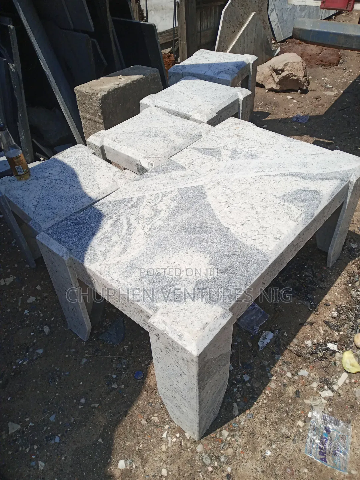 Marble/Granite Top Center Table and Side Stools
