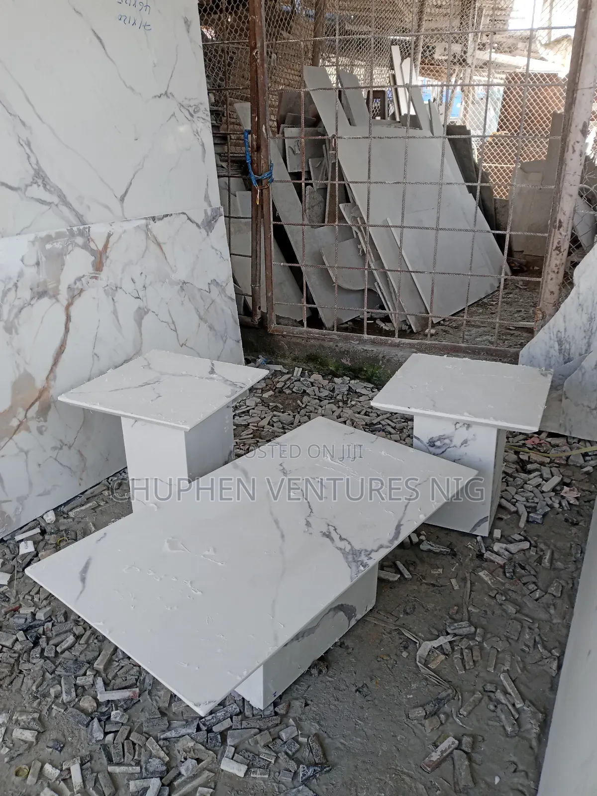 Marble/Granite Top Center Table and Side Stools