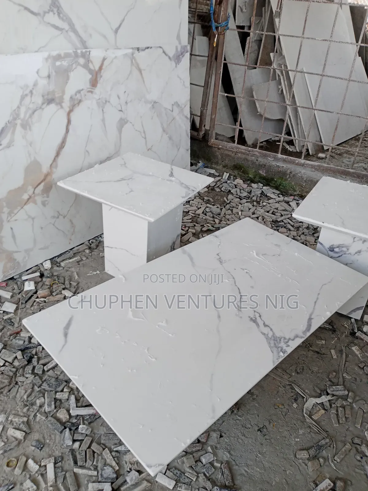 Marble/Granite Top Center Table and Side Stools