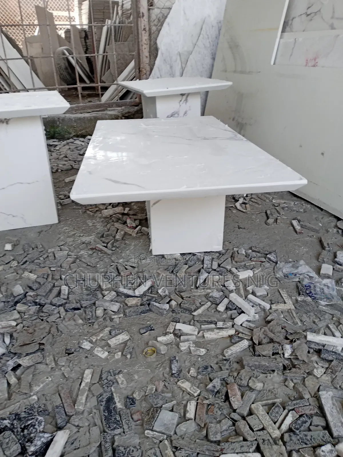 Marble/Granite Top Center Table and Side Stools