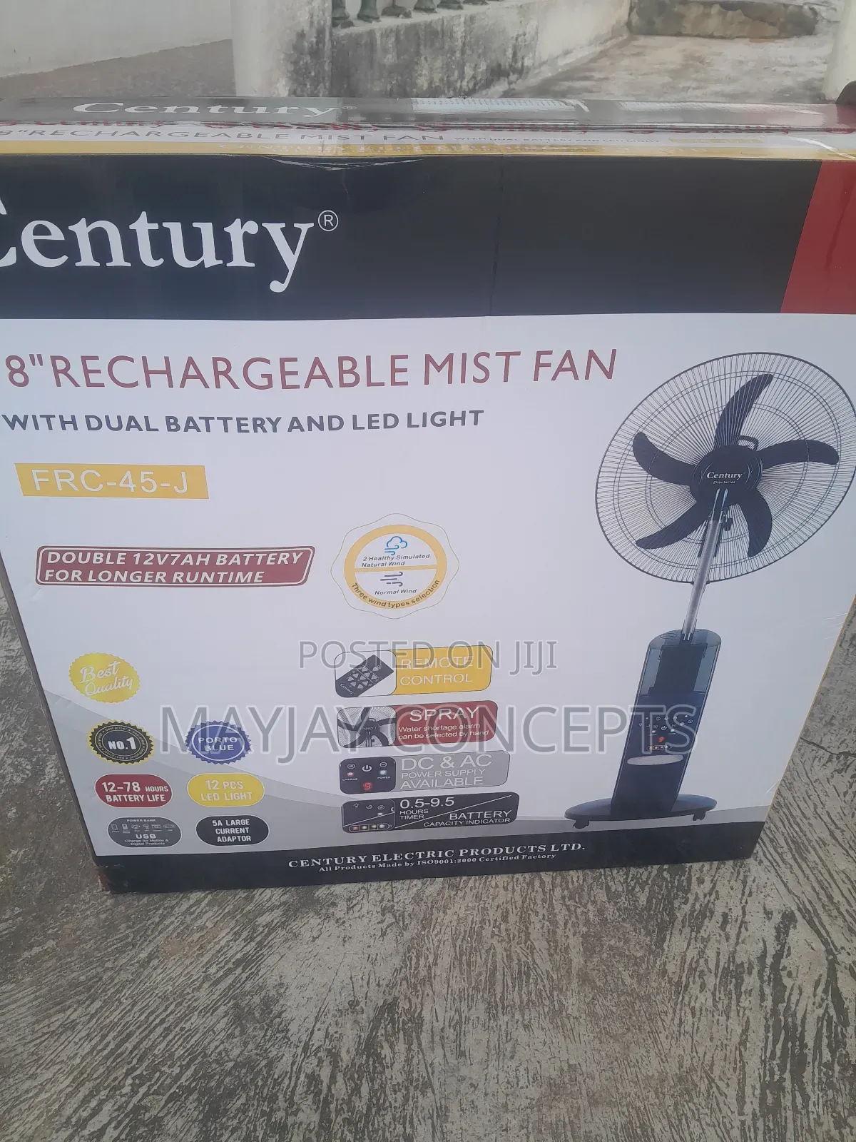 18" Century AC/DC Mist Fan With Double Battery-Upto 2 Days