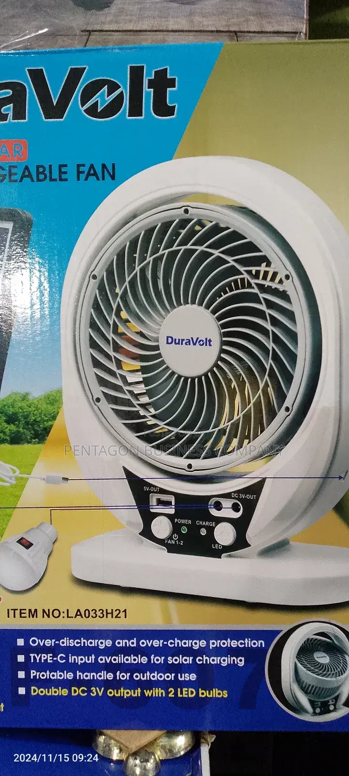 Duravolt Small Portable Fan With Panel and Bulbs.