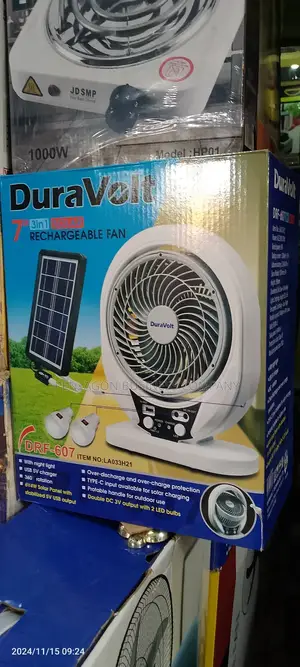 Duravolt Small Portable Fan With Panel and Bulbs.