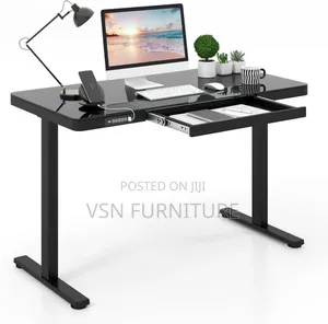 Glass Electric Adjustable Desk With Charging Plug 1.4 Meter