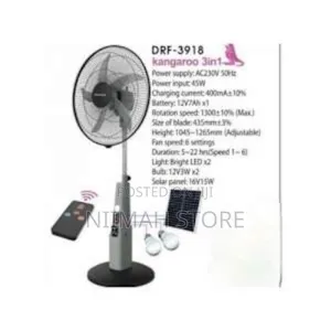 3in1 Rechargeable Fan With Solar Panel and 2 Bulbs - 18inche