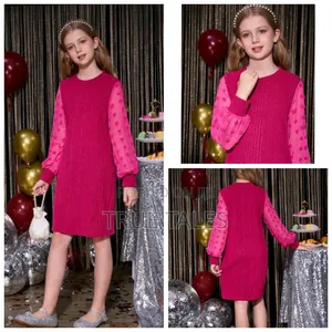 Girls Pink Dress With Lace Long Sleeves