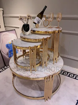 New Luxury Marble Center Table With Next of Stools