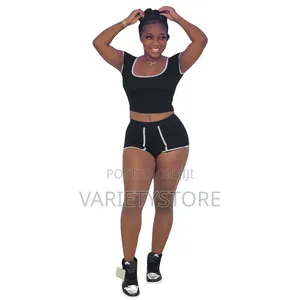 Women Two Pieces Sports Crop Top Biker Shorts Sets