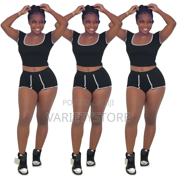 Women Two Pieces Sports Crop Top Biker Shorts Sets for sale