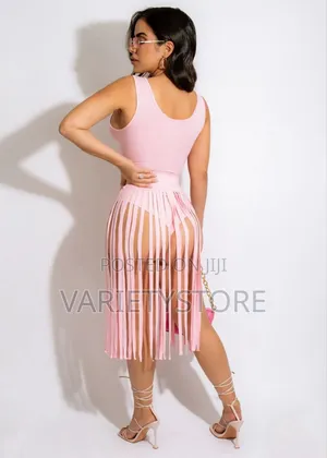 Sexy Tassel Two Piece Skirt Set Beach Party Dress Suit