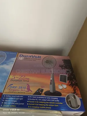 Duravolt 18" 3in1 Rechargeable Fan With Solar Panel and Bulb