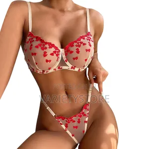 Heart Embroidered Women Plus Size Two Piece Lingerie Set