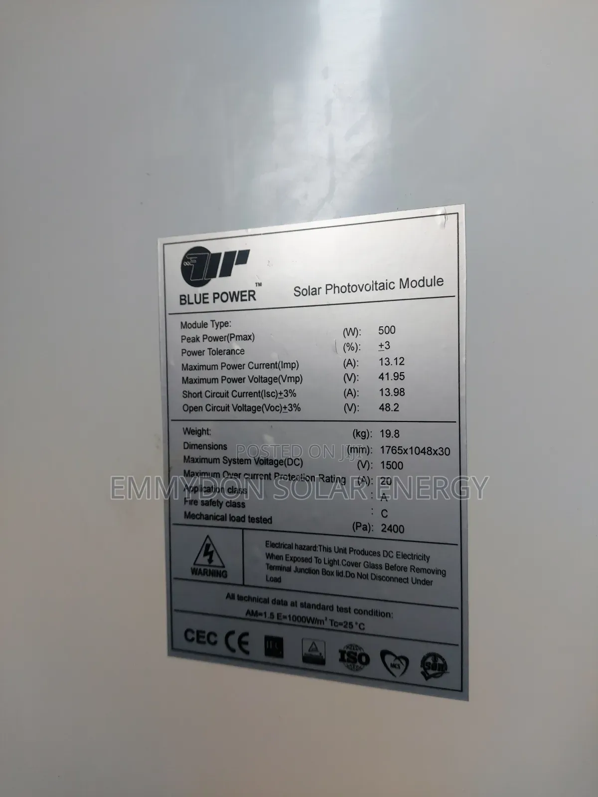 Blue Power Solar Mono Panel 500watt