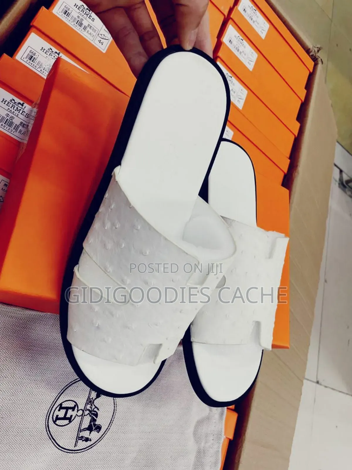 Hermes Slippers Black/Brown/White