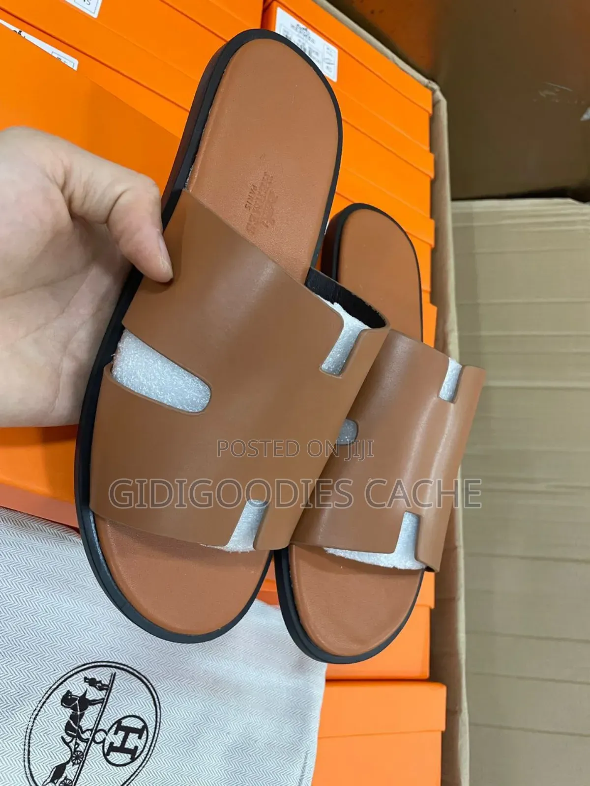 Hermes Slippers Black/Brown/White