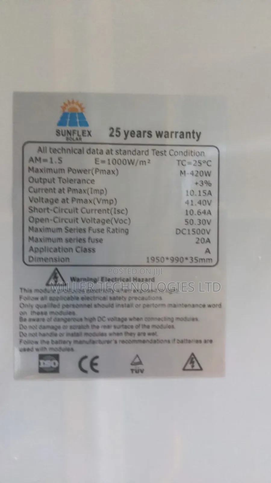 Sunflex 420w Brand New Solar Panel