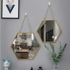 Paired Hexagonal Golden Frame Decorative Mirror