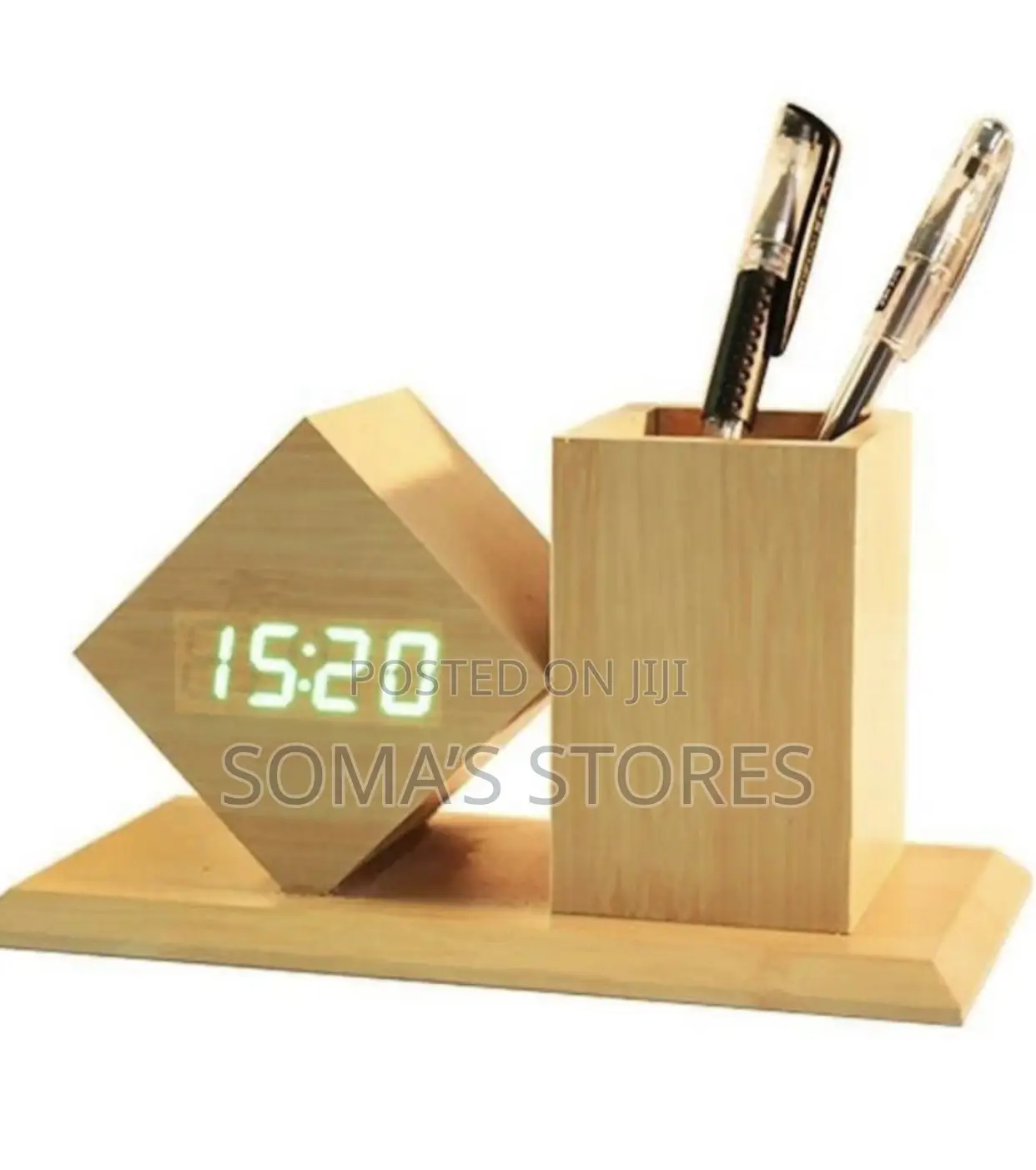 Wooden Digital Clock and Pen Holder