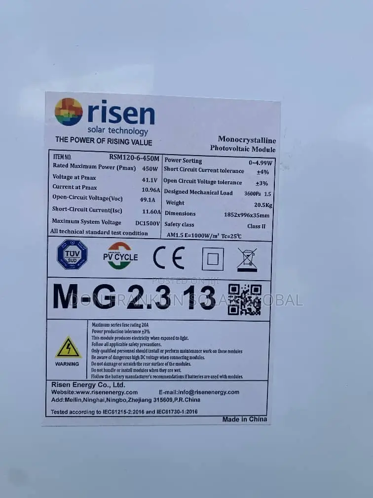 450watts Risen Monocrystalline Solar Panel Brand New