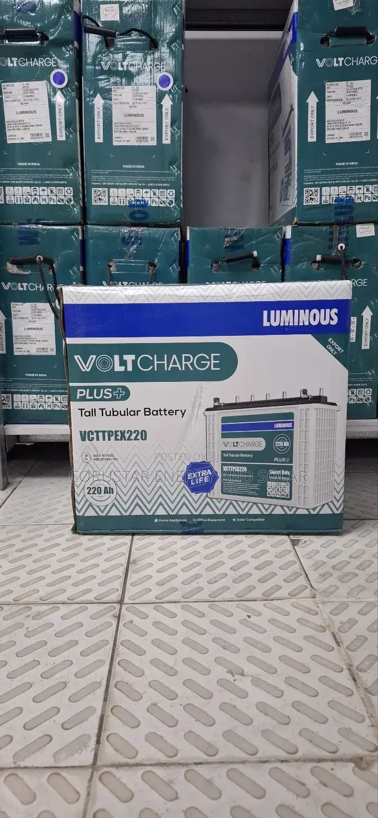 220Ah 12V Tall Tubular Battery - Luminous Voltcharge PLUS