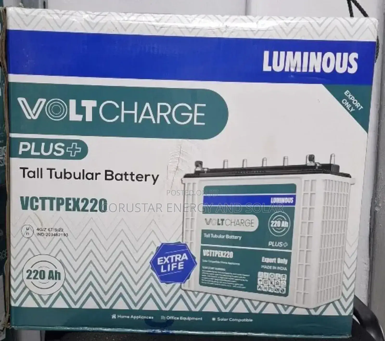 220Ah 12V Tall Tubular Battery - Luminous Voltcharge PLUS
