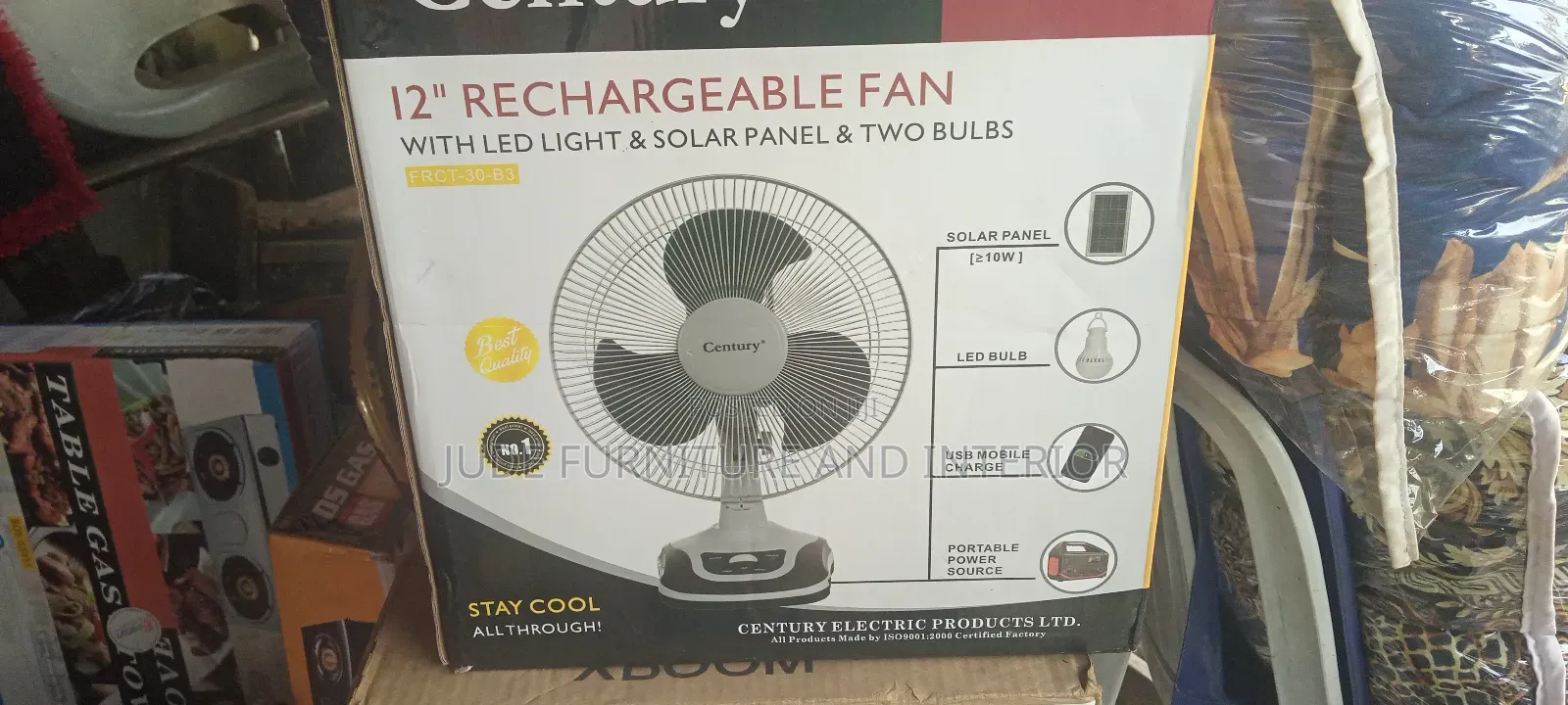Century Rechargeable Fan With Panel and 2 Bulb