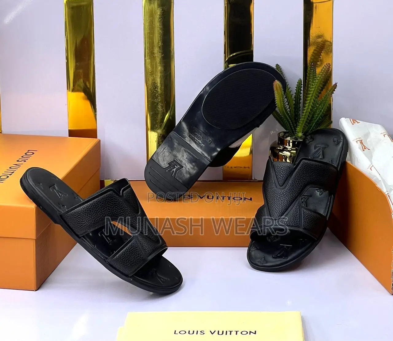 Louis Vuitton Monogram Leather Slipers