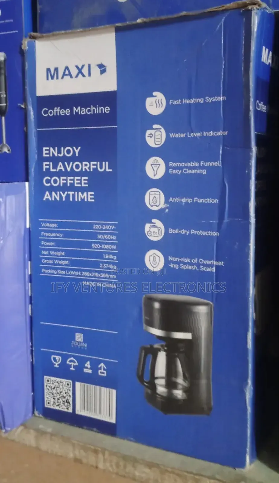 Maxi Coffee Maker Machine, Black Color, 1500w.