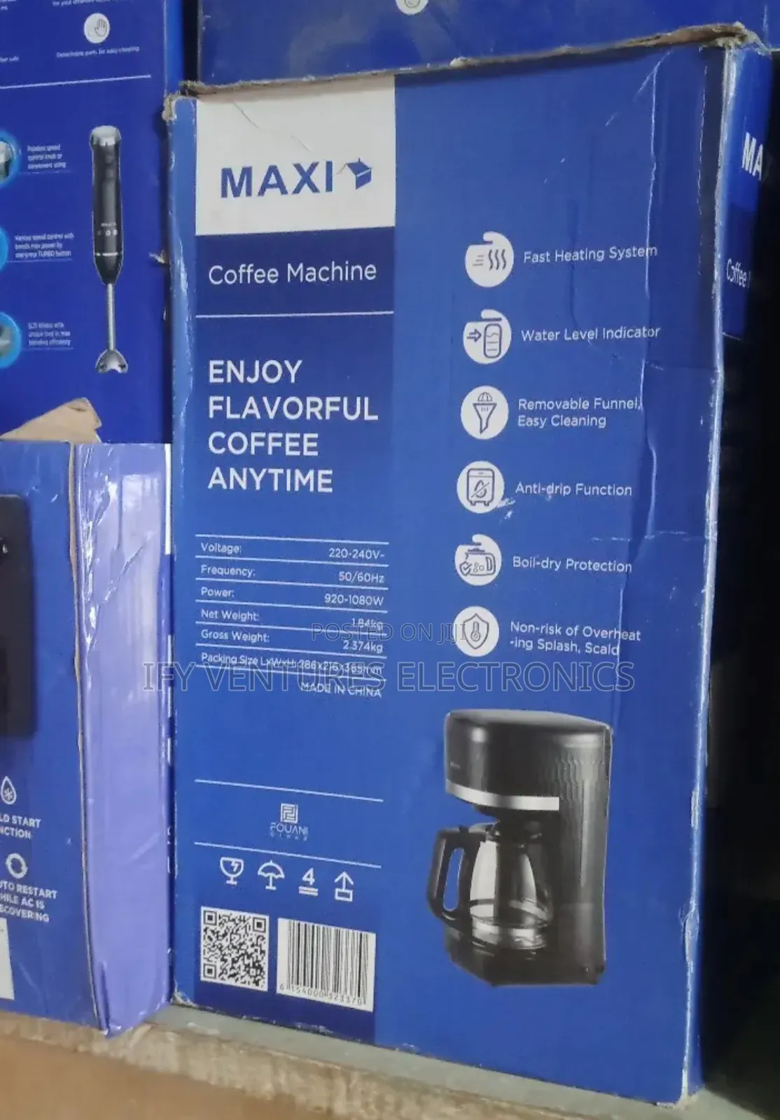 Maxi Coffee Maker Machine, Black Color, 1500w.