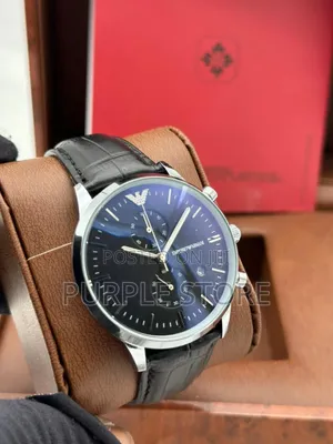 Photo - Emporio Armani Chronograph Black Leather Wristwatch