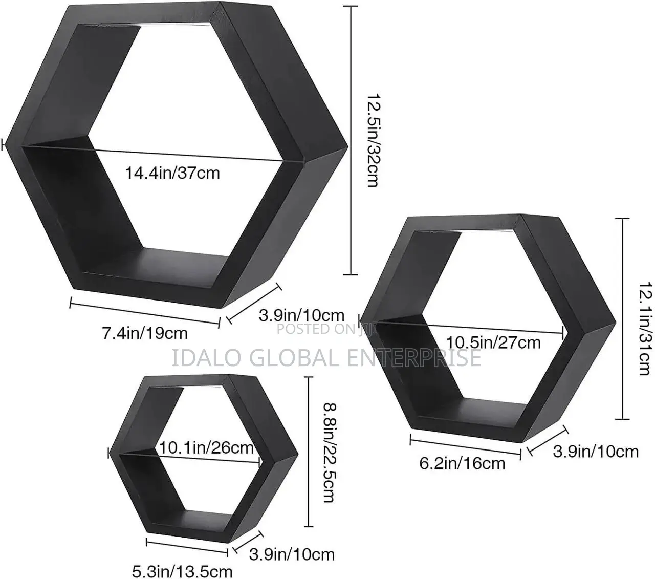 Hexagonal Decorative Floating Wall Shelf - 3pcs
