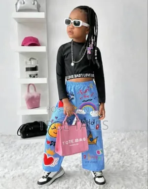 Girls Love Crop Top and Denim Print Set Ages 4 to 6 Years