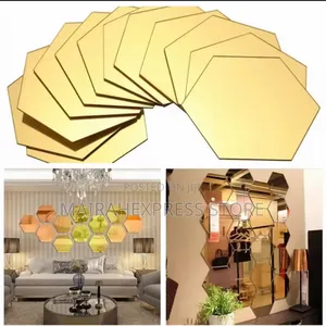 12pcs 3d Regular Hexagon Decorative Acrylic Mirror Stickers
