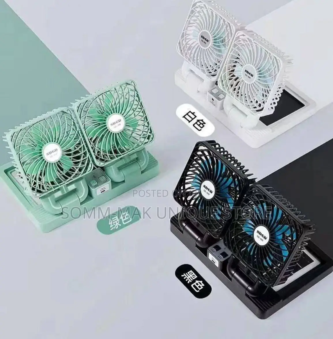 Double Head Solar Rechargeable Fan With Panel