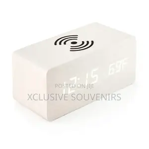 Wooden Led Digital Alarm Table Clock With Wireless Charging
